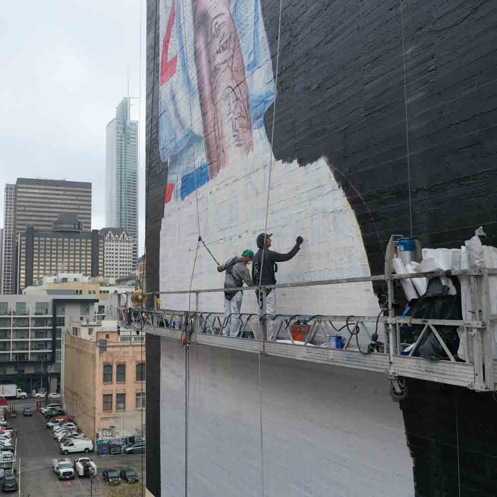 Clippers Wall Mural Being Painted