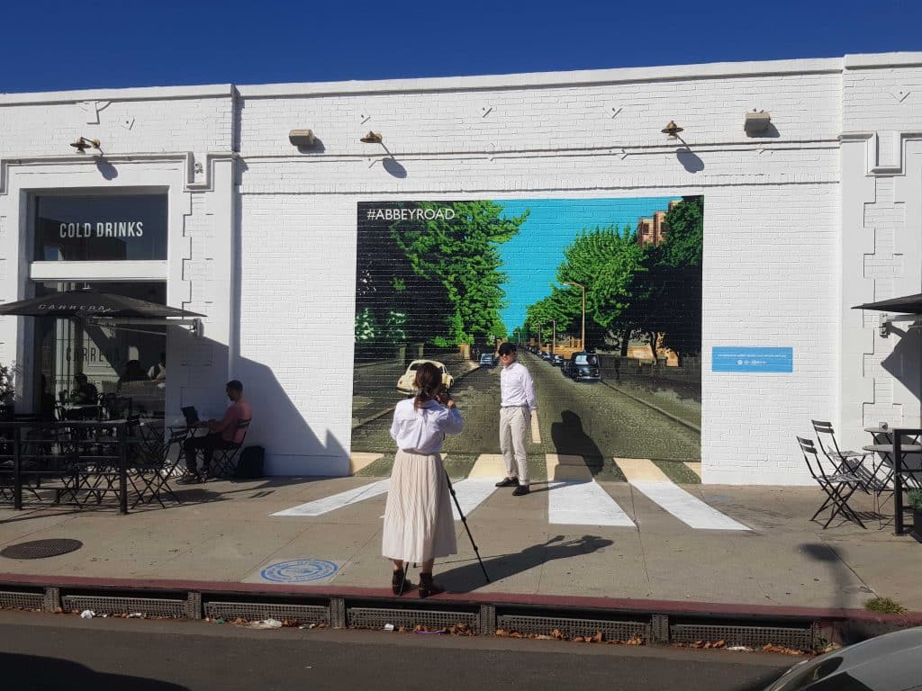 Beatles Abbey Road mural advertising on Melrose Avenue — Los Angeles