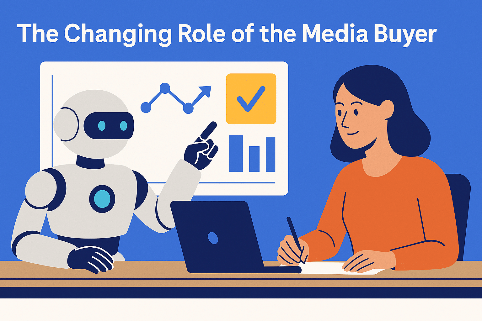 Illustration showing AI assisting a media buyer