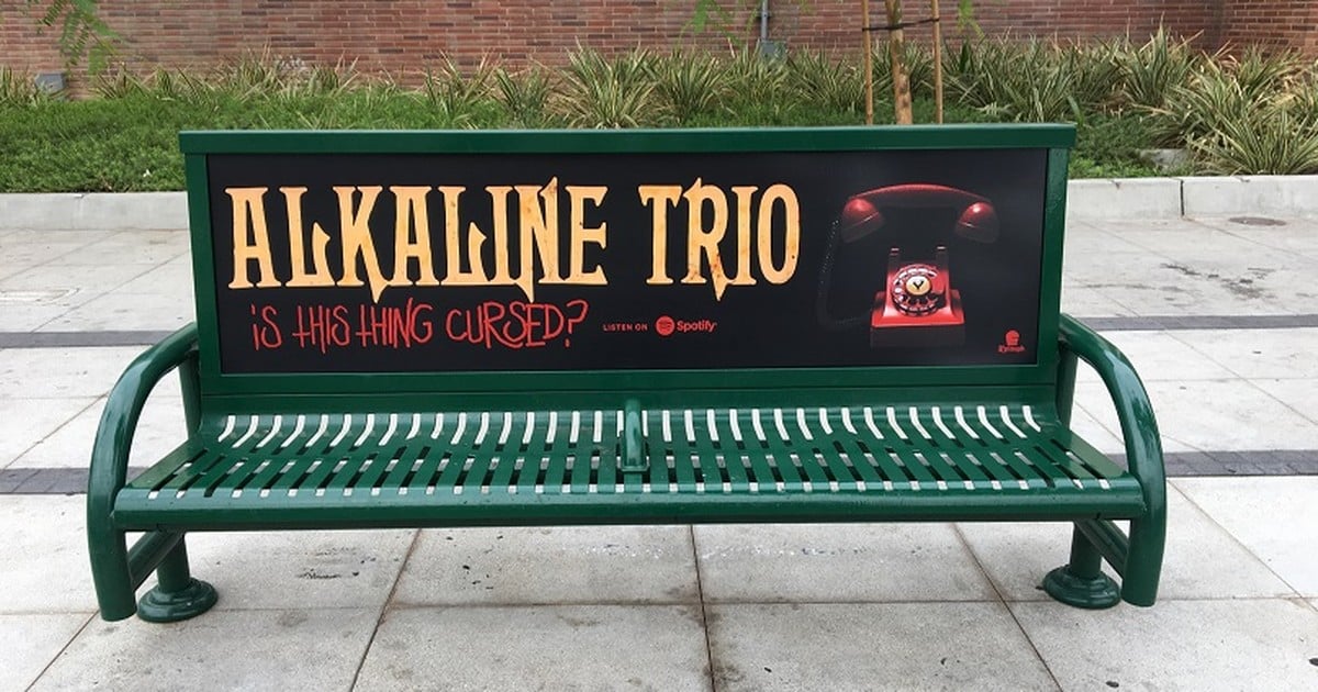 Alkaline Trio "Is This Thing Cursed?" bus bench advertisement in Los Angeles