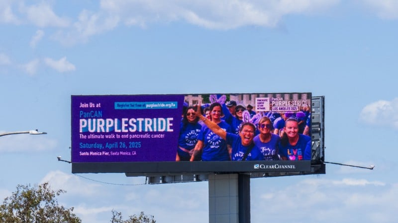 PanCAN PurpleStride digital billboard advertisement in Los Angeles
