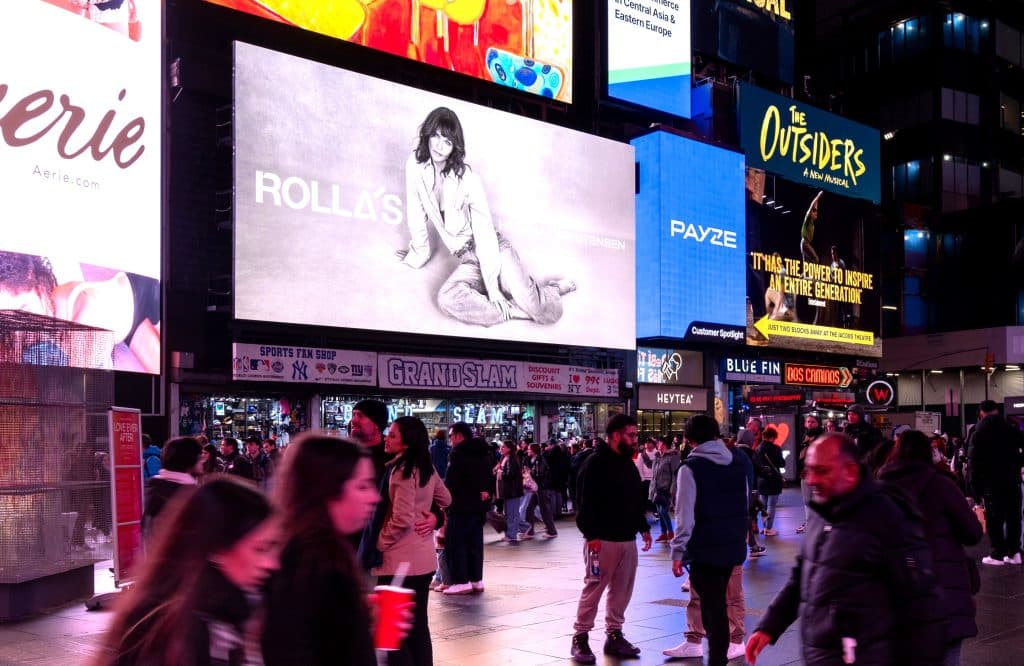 Full-motion digital screen network in Times Square, New York at night