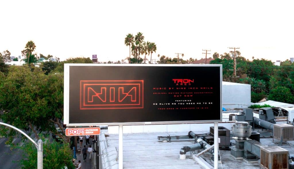 Nine Inch Nails Billboard on the Sunset Strip – Los Angeles Nine Inch Nails Tron Ares soundtrack billboard on Sunset Strip in Los Angeles