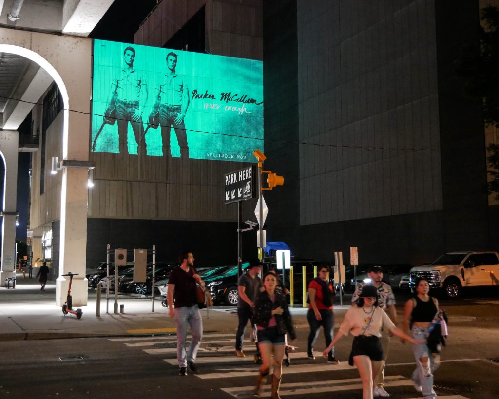 Parker McCollum wall projection advertising campaign at The Rutledge in Nashville