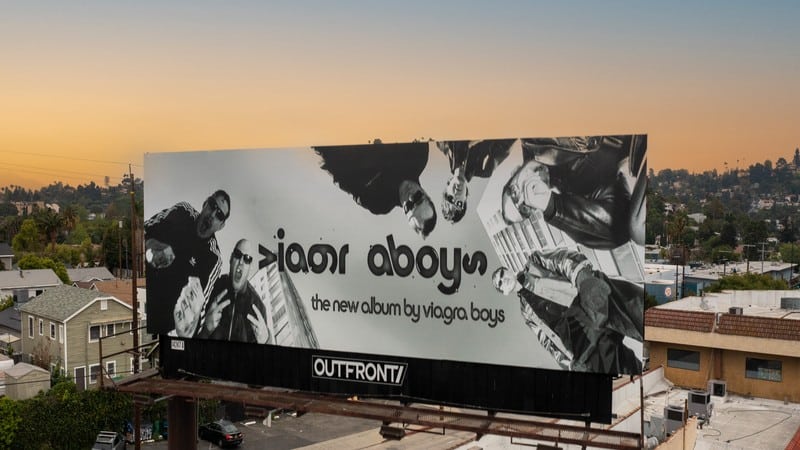 Viagra Boys album billboard advertisement at sunset in Los Angeles