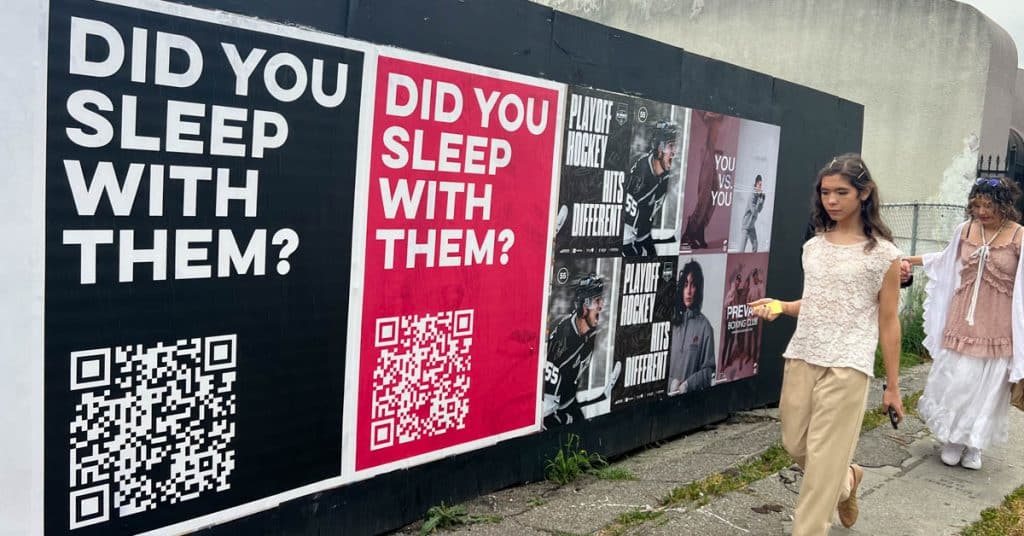 Wild posting campaign on Sunset and Bates in Los Angeles featuring LA Kings playoff hockey and QR code posters