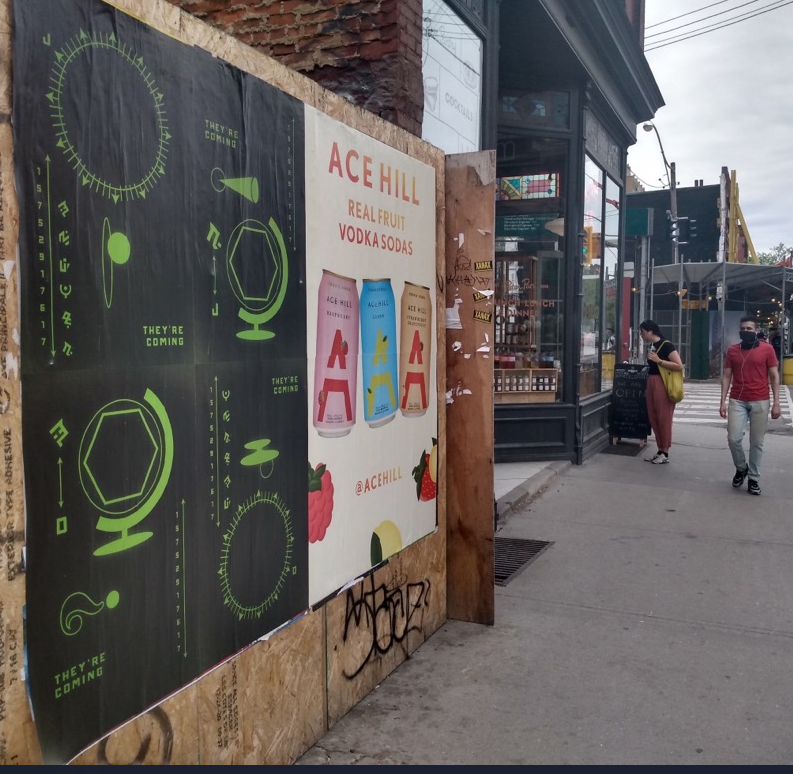 Ace Hill Real Fruit Vodka Sodas Wheat Pasting campaign in Toronto featuring raspberry, lemon, and strawberry-grapefruit cans.