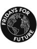 Fridays for Future logo: a black circle with a white line-drawn Earth and the words 'FRIDAYS FOR FUTURE' around the edge.