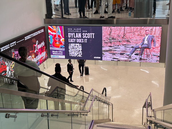 Dylan Scott "Easy Does It" album campaign on a large-format LED video wall at Nashville International Airport (BNA)