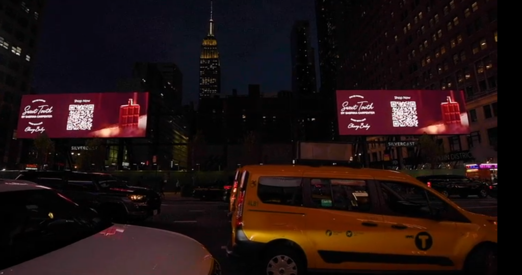 Sabrina Carpenter Sweet Tooth digital billboard takeover in Times Square, New York