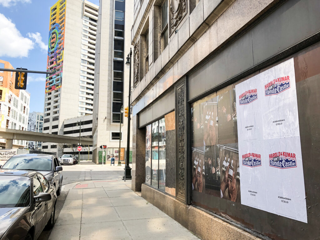 White Castle "Harold & Kumar" Wild Posting® window takeover in Downtown Detroit