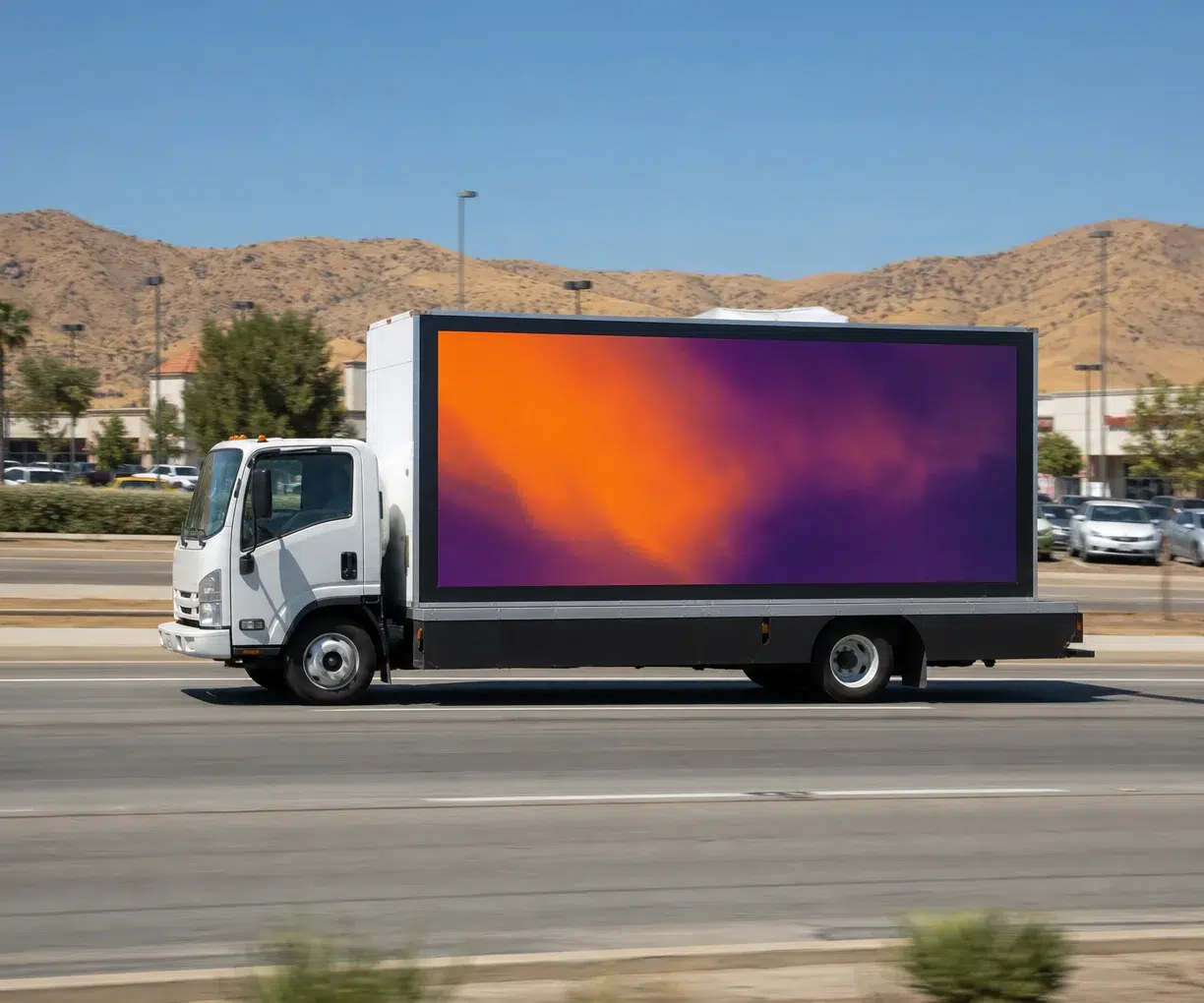 Mobile billboard traveling along I-5 in Bakersfield, CA