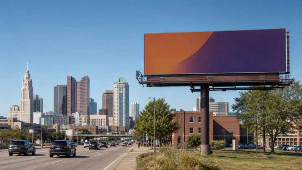 Roadside bulletin billboard near downtown Columbus, OH