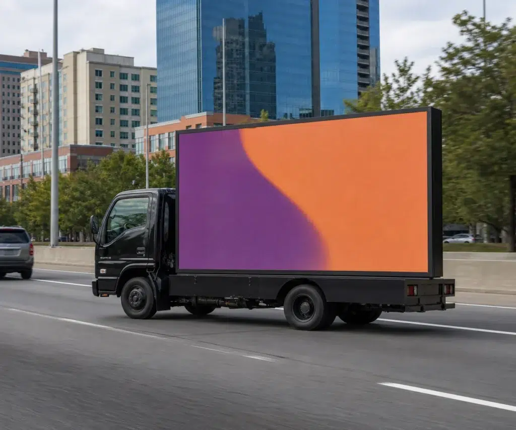 Mobile billboard traveling along I-70 in Indianapolis, IN