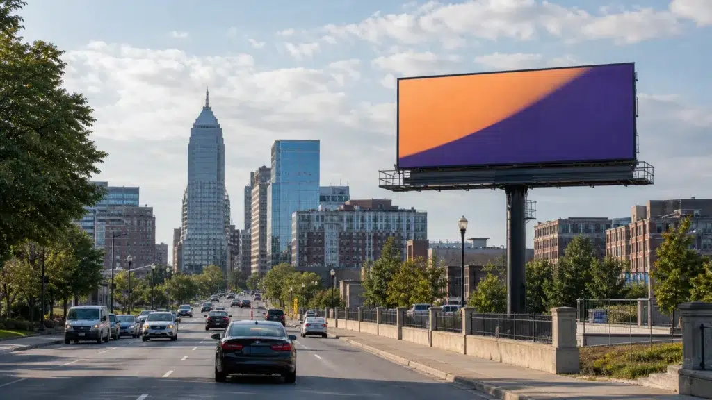 Roadside bulletin billboard near downtown Indianapolis, IN
