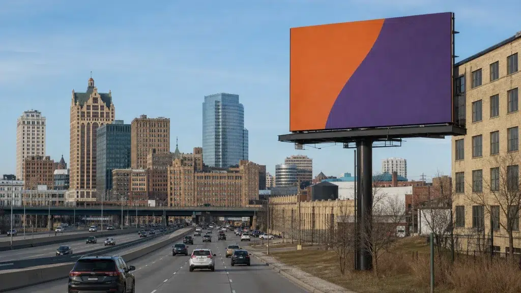 Roadside bulletin billboard near downtown Milwaukee, WI