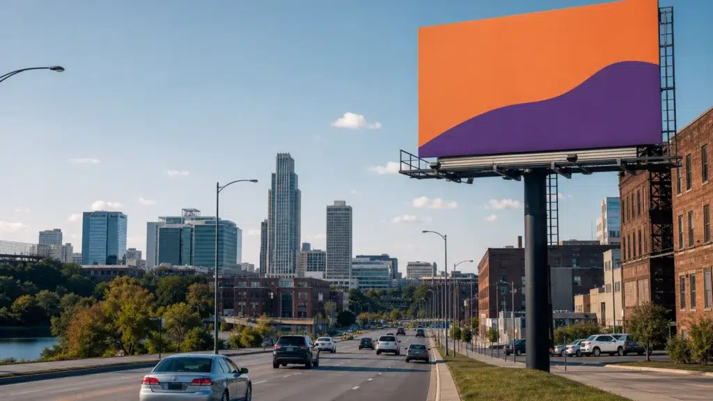 Roadside bulletin billboard near downtown Omaha, NE