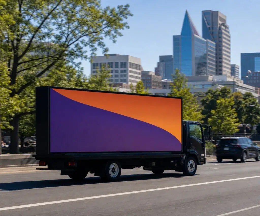 Mobile billboard traveling along US-50 in Sacramento, CA