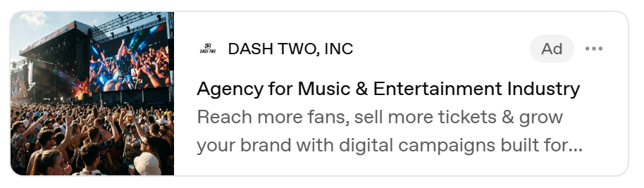 DASH TWO sponsored ad in ChatGPT: Agency for Music and Entertainment