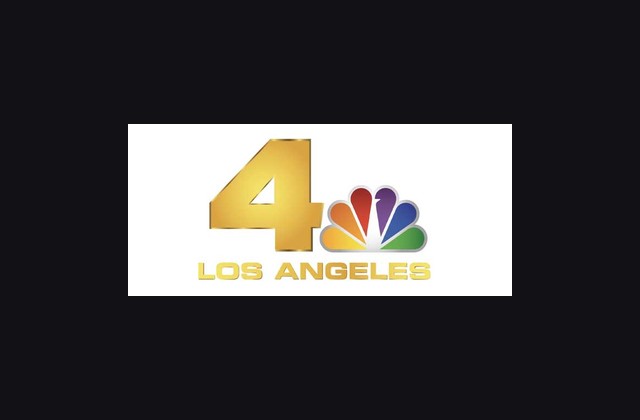 Logo for NBC 4 Los Angeles: a large gold '4' with the NBC peacock and the words 'LOS ANGELES' beneath on a white background