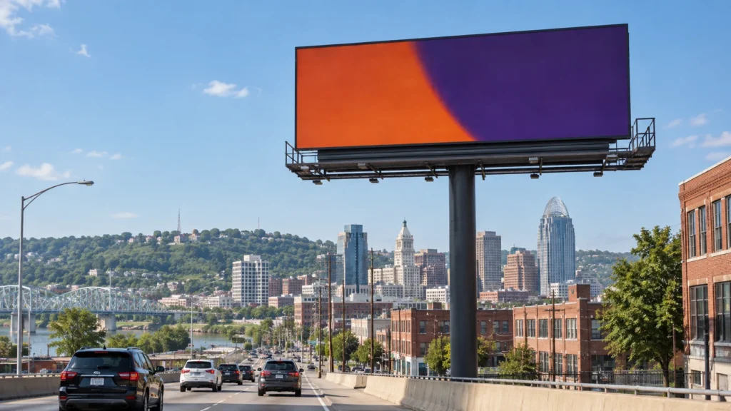 Illustrative roadside billboard concept inspired by Cincinnati, OH