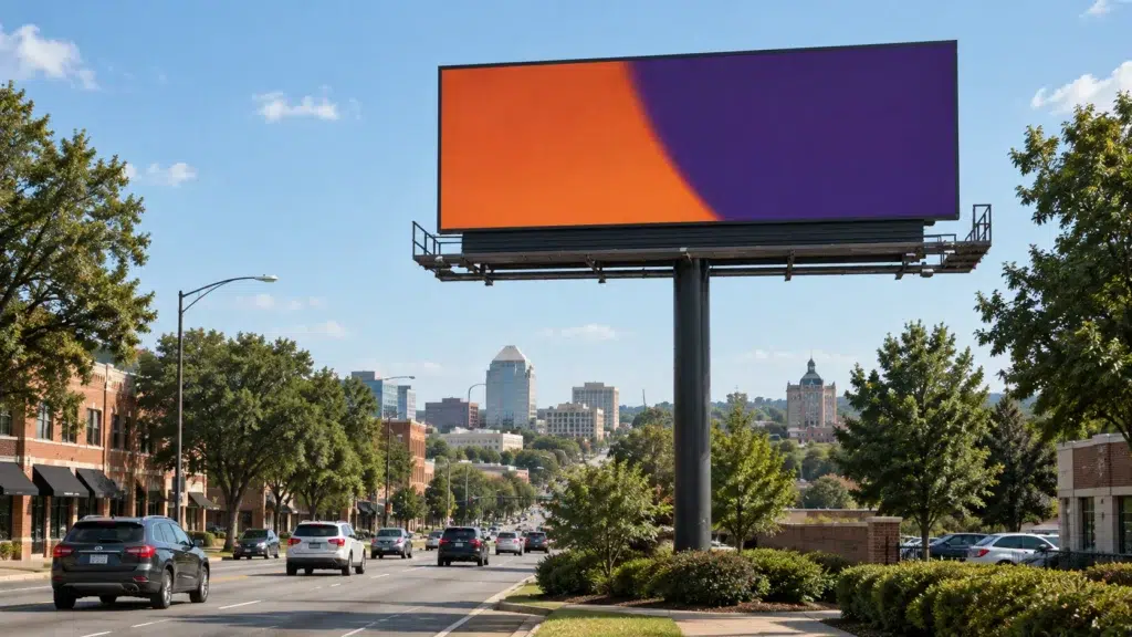 Illustrative roadside billboard concept inspired by Greensboro, NC