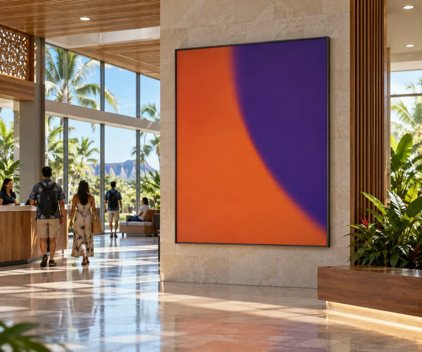 Illustrative large-format indoor display concept inspired by Honolulu, HI
