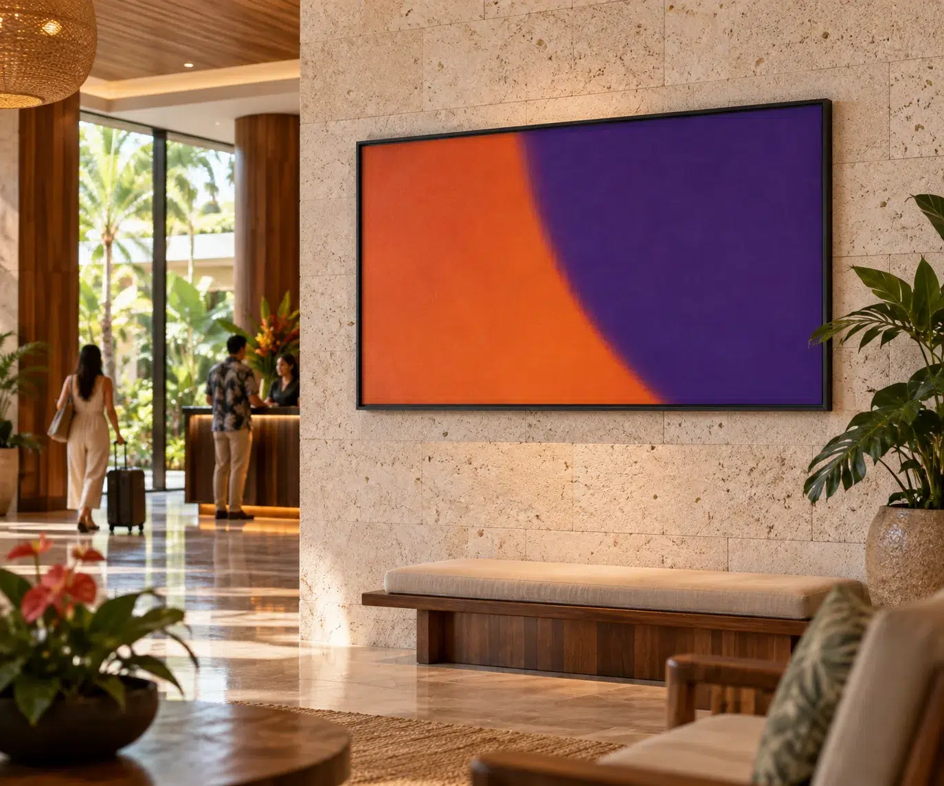 Illustrative hotel lobby poster concept inspired by Honolulu, HI