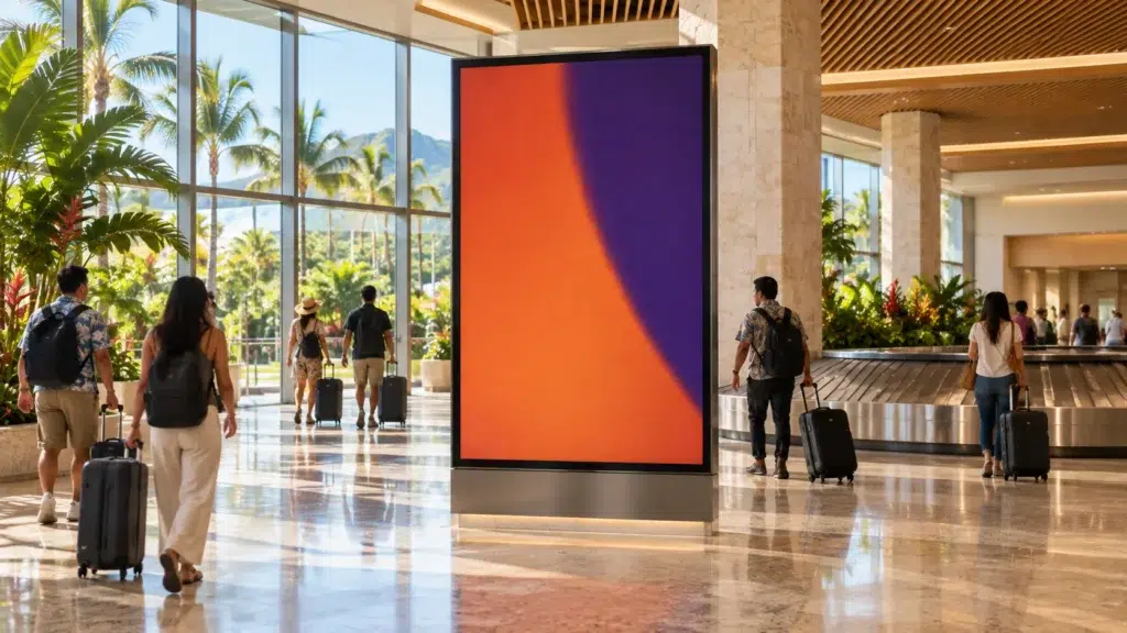 Illustrative airport concourse display concept inspired by Honolulu, HI