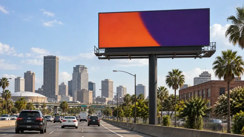 Illustrative roadside billboard concept inspired by New Orleans, LA