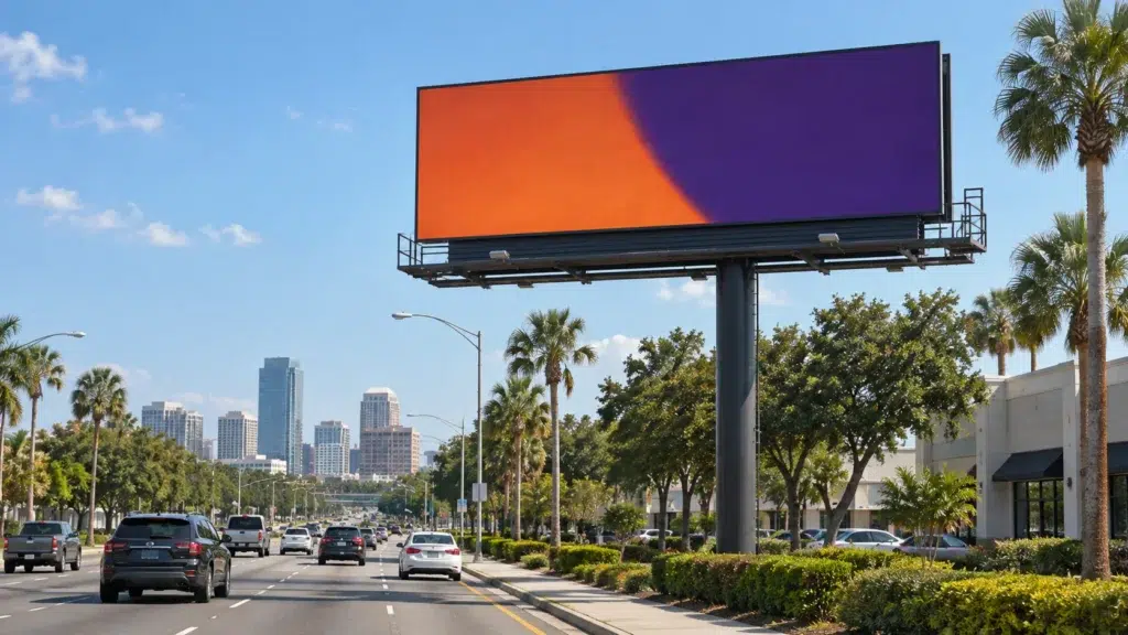 Illustrative roadside billboard concept inspired by Orlando, FL