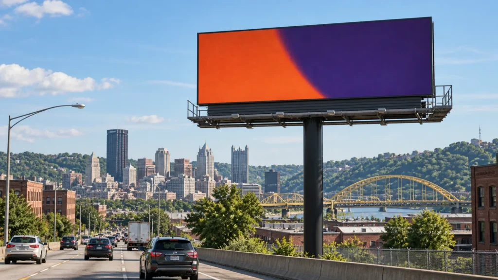 Illustrative roadside billboard concept inspired by Pittsburgh, PA