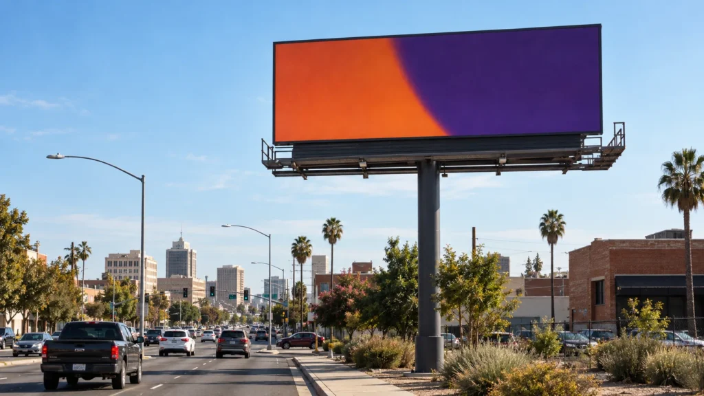 Illustrative roadside billboard concept inspired by Stockton, CA