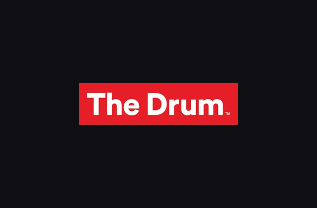 The Drum logo: white text on a red rounded rectangle centered on a dark background